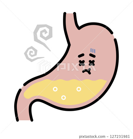 Stomach character suffering from accumulation of gastric juice 127231981