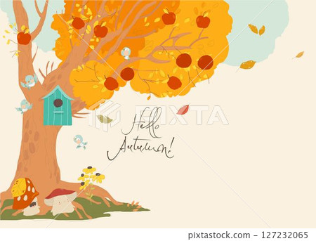 Cartoon Autumn Park with Apple Harvest 127232065