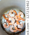 Boiled shrimp in a pot cooking preparation top view mobile photo 127232462