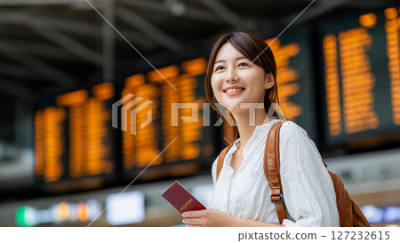 Solo female tourist at international airport 127232615