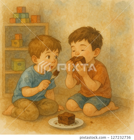 Boys sharing dessert together|Childhood daily × illustration style × cute brotherhood Boys sharing dessert together|Childhood daily × illustration style × cute brotherhood 127232736