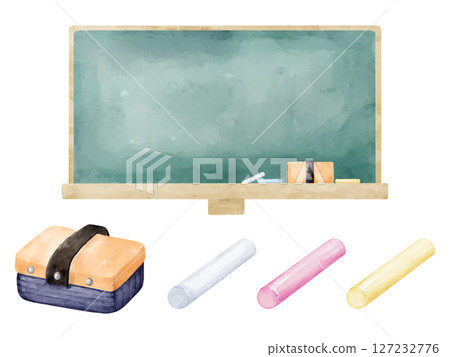 A set of watercolor-style blackboard, blackboard eraser and chalk A set of watercolor-style blackboard, blackboard eraser and chalk 127232776