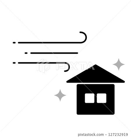 Illustration of a house that can withstand strong winds Illustration of a house that can withstand strong winds 127232919