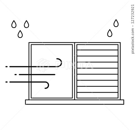 Illustration of closing shutters to protect against typhoons 127232921