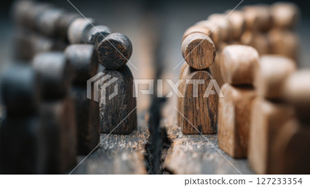 Two Groups Divided by a Gap Symbolizing Conflict and Separation 127233354