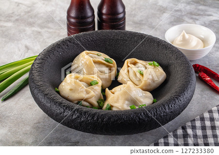 Uzbek cuisine - staffed Manti with meat 127233380