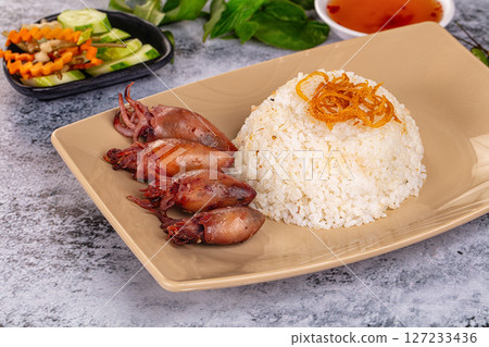 Tasty baby swuid with rice Tasty baby swuid with rice 127233436