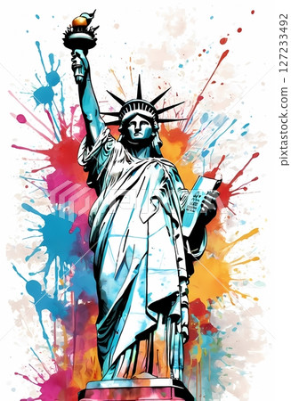 Colorful Abstract Statue of Liberty Illustration Modern Pop Art Style. perfect for t-shirt, banners Colorful Abstract Statue of Liberty Illustration Modern Pop Art Style. perfect for t-shirt, banners 127233492