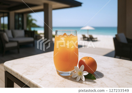 Private beach and orange juice 127233549