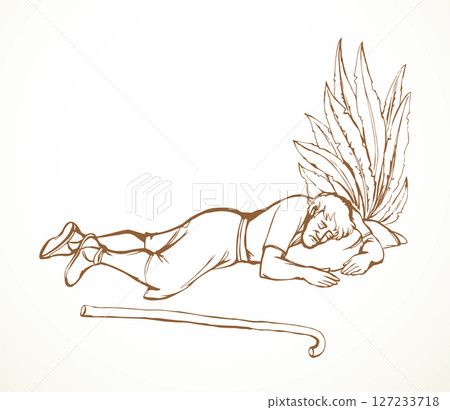 Vector drawing. Ancient sleeping man 127233718