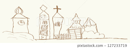 Old city street. Vector drawing in kids style 127233719