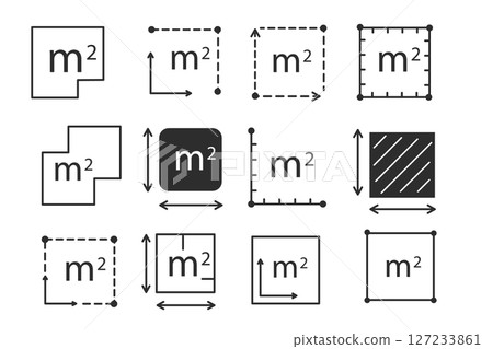 Square meter icon line quantity area, m2 measuring area sign symbol. Simple territory measurement. Flat area square meter. Square meter icon line quantity area, m2 measuring area sign symbol. Simple territory measurement. Flat area square meter. 127233861