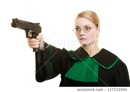 woman lawyer with weapon gun. Crime 127233940