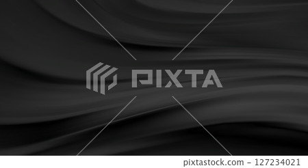 Smooth elegant black satin texture abstract background. Luxurious flowing background design. Vector Drapery Wallpaper BG 127234021