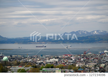 A view of the city of Hakodate and the Matsumae mountains across the harbor A view of the city of Hakodate and the Matsumae mountains across the harbor 127234096