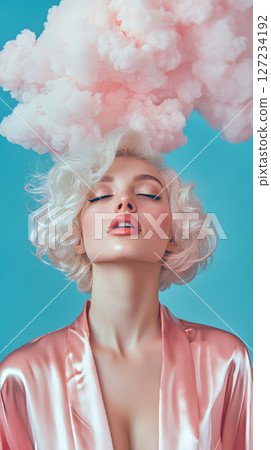 Fashionable Woman in Satin with Ethereal Cloud Aesthetic 127234192