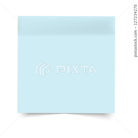Light blue sticky note with curled bottom edge and soft shadow, blank and isolated on white background, clean and minimal look. 127234278