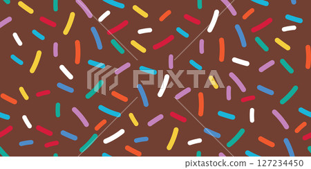 Colorful Sweet Sprinkle Donut Texture with Seamless Candy Background Featuring Tiny Rainbow Sugar Vermicelli and Dessert Glaze for Creative Fun Confectionery Design and Decoration 127234450