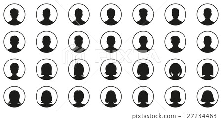Circular Avatar Head Icons for Profile Identification and User Interface Elements Solid Icon Set. Generic Person Silhouettes in Round Frames Symbol Collection. Isolated Vector Illustration Circular Avatar Head Icons for Profile Identification and User Interface Elements Solid Icon Set. Generic Person Silhouettes in Round Frames Symbol Collection. Isolated Vector Illustration 127234463