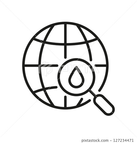 Global Water Search Line Icon. Environmental Resource Exploration And Conservation Outline Symbol. Water Sustainability And Management. Editable Stroke. Isolated Vector Illustration 127234471