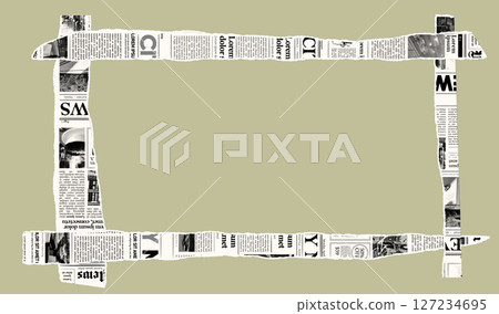 Torn newspaper border banner. Jagged edges. Collage halftone elements. Frame and place fo text. Concept from paper scraps on white background. Trendy design template. Vector illustration 127234695