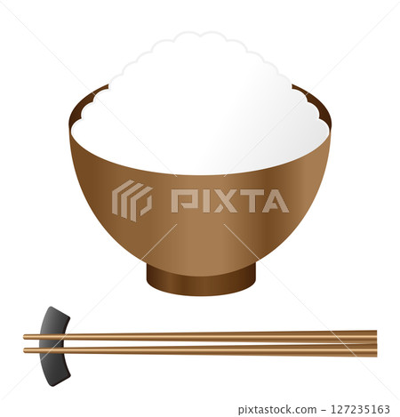 用飯碗和筷子盛裝的白米飯 127235163