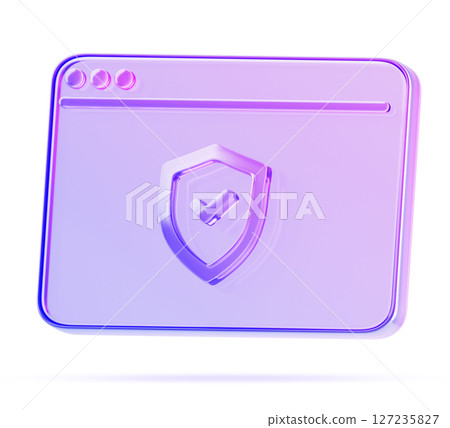 Glass holographic browser window with shield 3d render icon. SSL encryption, digital website security certificate, safety internet technology, protect network data and computer system. 3D illustration 127235827