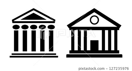 Classic Building Icons Greek Temple and Neoclassical Architecture Illustrations 127235976