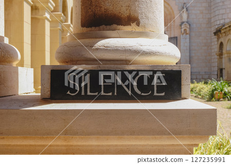 sign with the word silence at Lerins Abbey, France 127235991