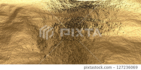 Gold metal foil background. Shiny, luxurious texture with vintage, brass surface and decorative 127236069