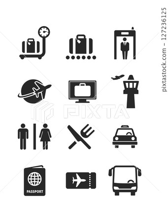 Vector airport icons set stock illustration. 127236125