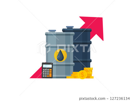 Oil rising price chart. Oil price rising concept with on red growth bar chart background. Vector illustration. Stock illustration 127236134