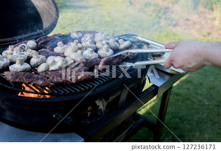 Close-up view of grilled mushrooms 127236171