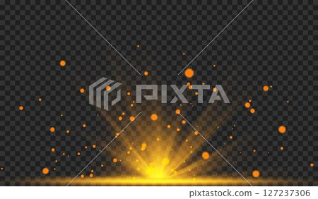 Vector transparent sunlight special lens flash light effect.front sun lens flash. Vector blur in the light of radiance. Element of decor. 127237306