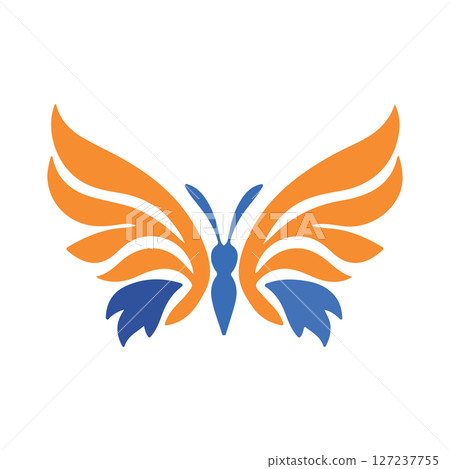 Abstract Orange and Blue Butterfly Design 127237755