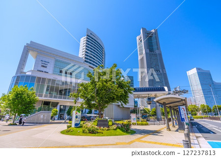 Tokyo cityscape in Japan, overlooking Sakuragicho Station, Yokohama Landmark Tower, and Air Cabin Sakuragicho Station 127237813