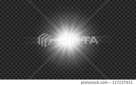 Vector transparent sunlight special lens flash light effect.front sun lens flash. Vector blur in the light of radiance. Element of decor. 127237831