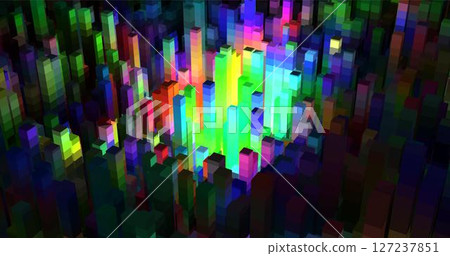 Abstract images of an array of geometric shapes of different colors. Randomly stretched vertically. fector illustration. 127237851