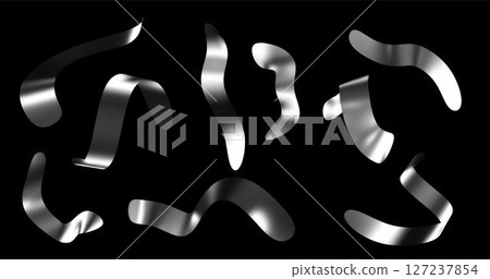Set of festive confetti. Made of metallic foil. Vector illustration. 127237854
