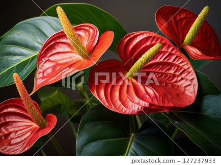 時尚的室內植物“紅掌（Anthurium andreanum）” 127237933