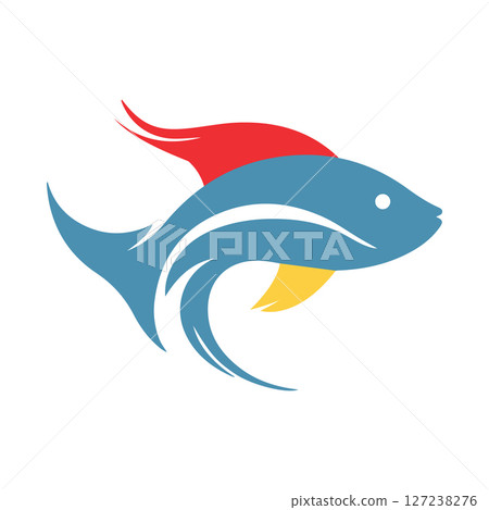 Stylized Fish Logo Design Blue Red Yellow Aquatic Animal Graphic Stylized Fish Logo Design Blue Red Yellow Aquatic Animal Graphic 127238276