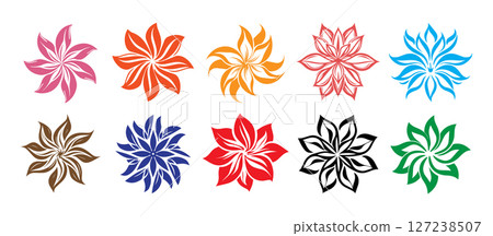 Colorful Floral Starburst Designs Perfect for Backgrounds and Crafts 127238507