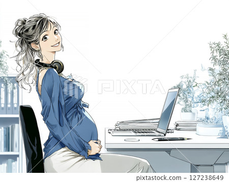 工作的孕婦的插圖素材 - 案頭工作 127238649