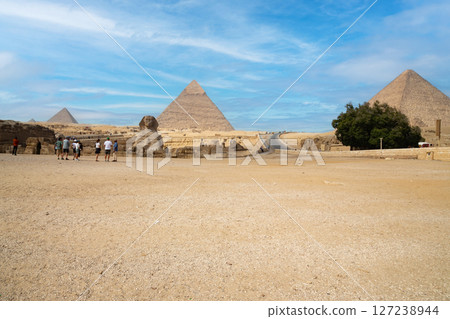 The Great Sphinx by the Pyramids of Egypt, sunset view, Giza The Great Sphinx by the Pyramids of Egypt, sunset view, Giza 127238944