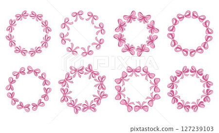 Set round frames made of soft pink bows 127239103