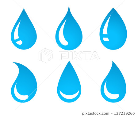 Blue water transparent drops set icons Blue water transparent drops set icons 127239260