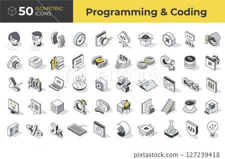 50 types isometric programmer icon set 127239418