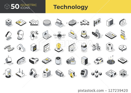 50 types of isometric technology icon set 127239420