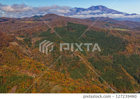 從荒船山和殿岩眺望連山和淺間山的紅葉 127239460