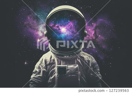 Astronaut in Cosmic Space with Beautiful Stars and Colorful Galactic Background 127239563